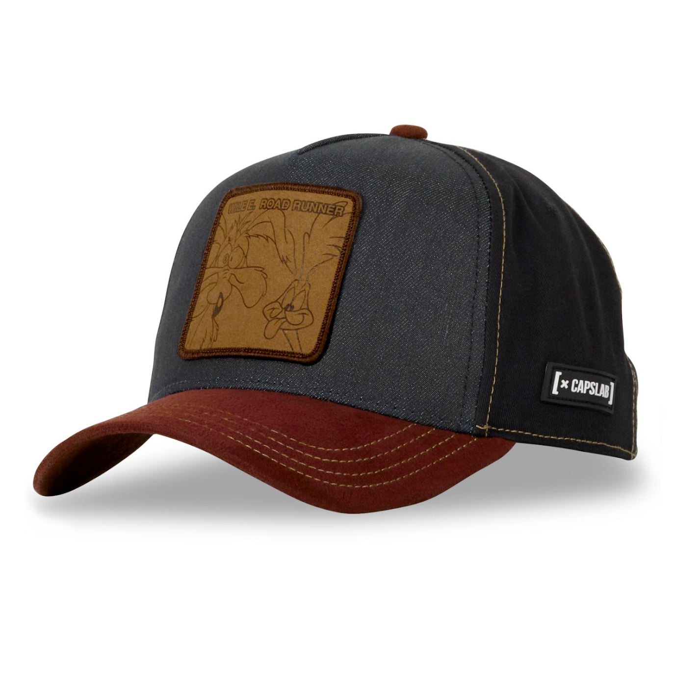 CAPSLAB Looney Tunes Wile E. & Road Runner Denim Navy Maroon Suede