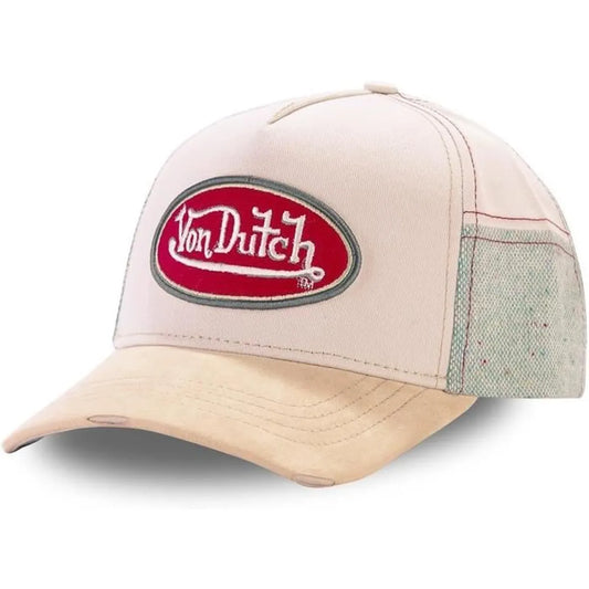 Von Dutch Curved Brim White and Beige Snapback Cap