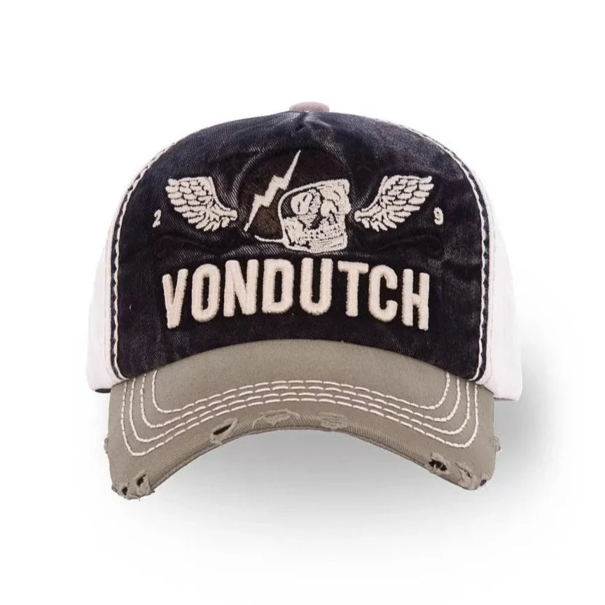 Von Dutch Xavier Curved Brim Black, White & Brown Cap